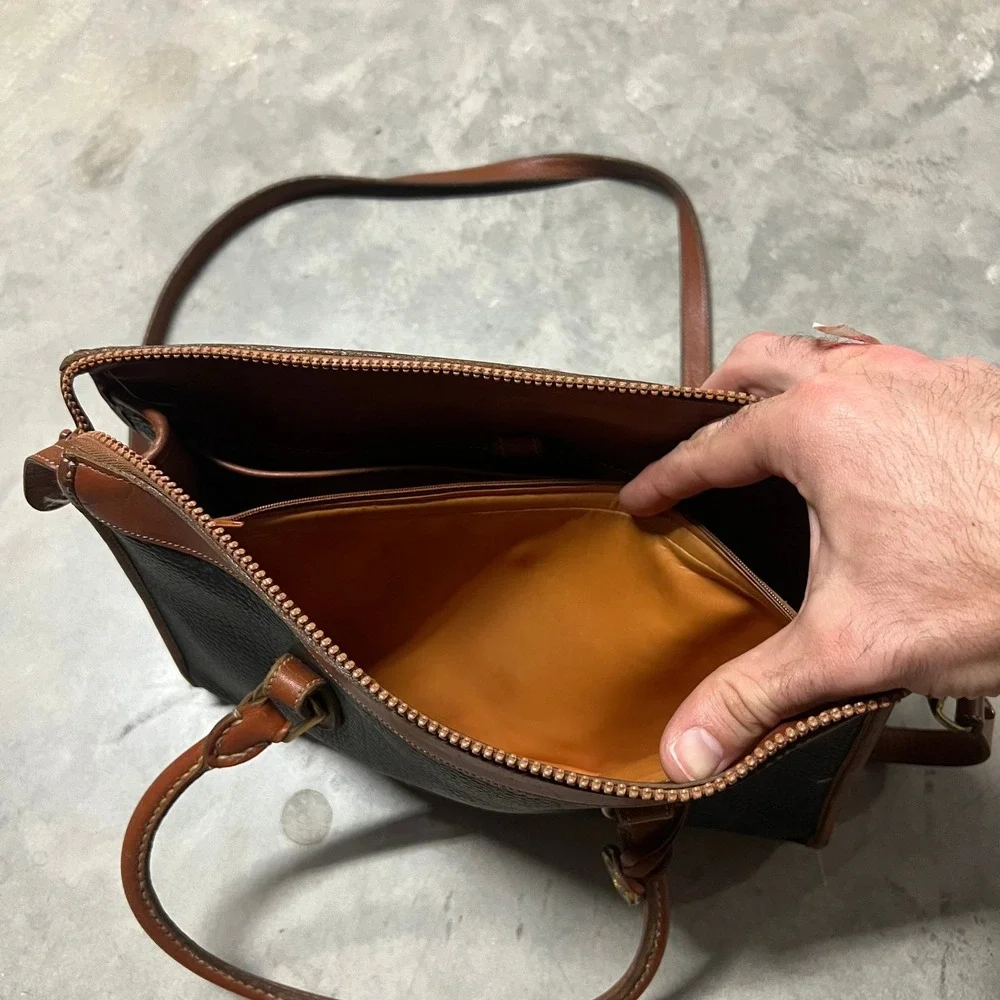 Dooney & Bourke All Weather Leather Vintage Satchel Crossbody Bag Black Tan